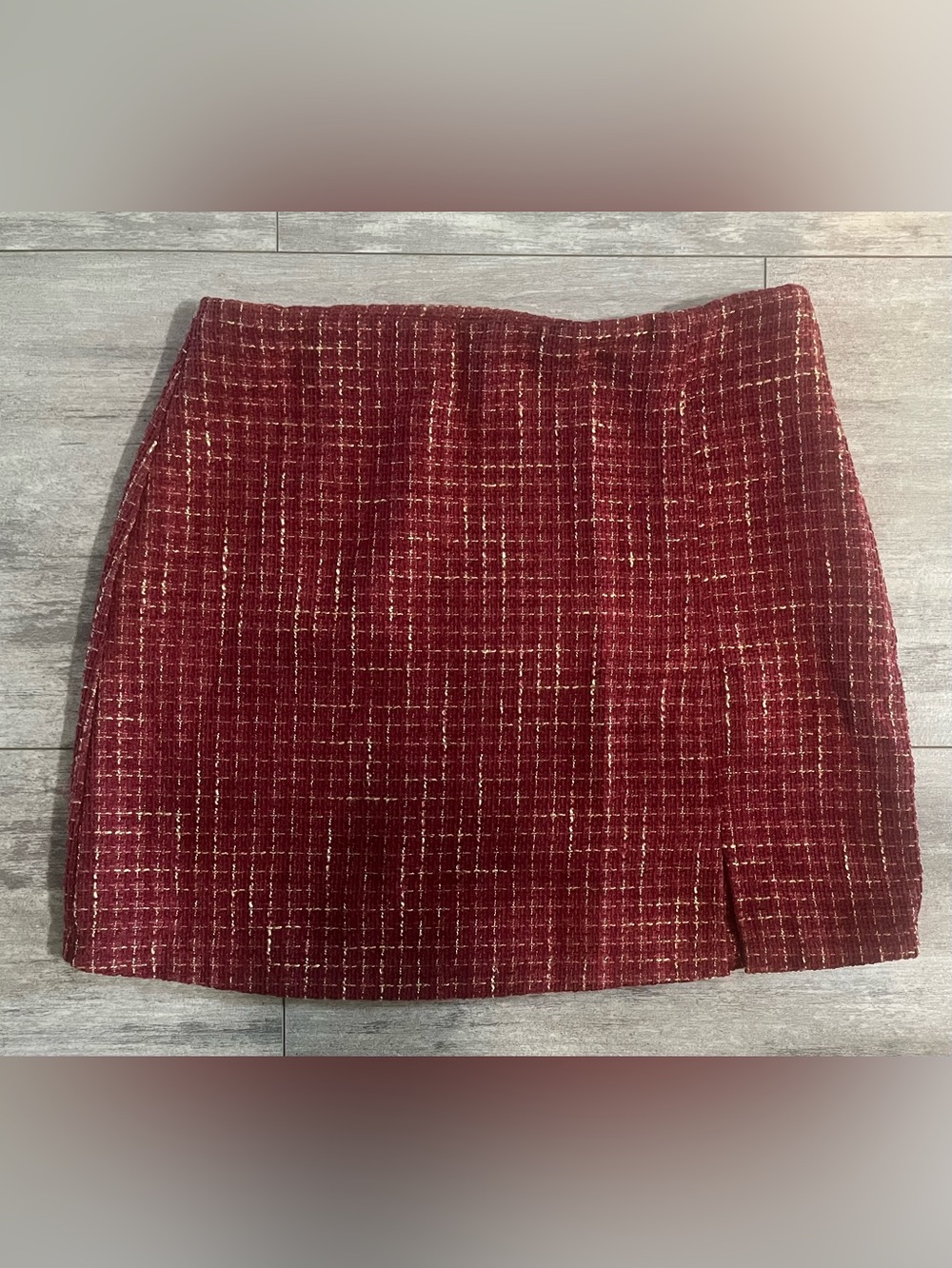 Altar’d State Tweed Plaid Mini Skirt Size Medium Red Fall Academic Preppy